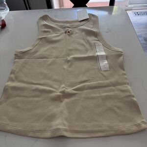 A New Day Women's Ribbed Tank Top with Shrimp Embroidery Tan Size Large